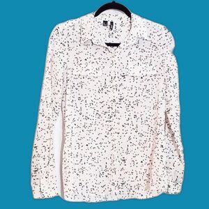 Mango Star Print Button Front Blouse Long Sleeve White Size 4